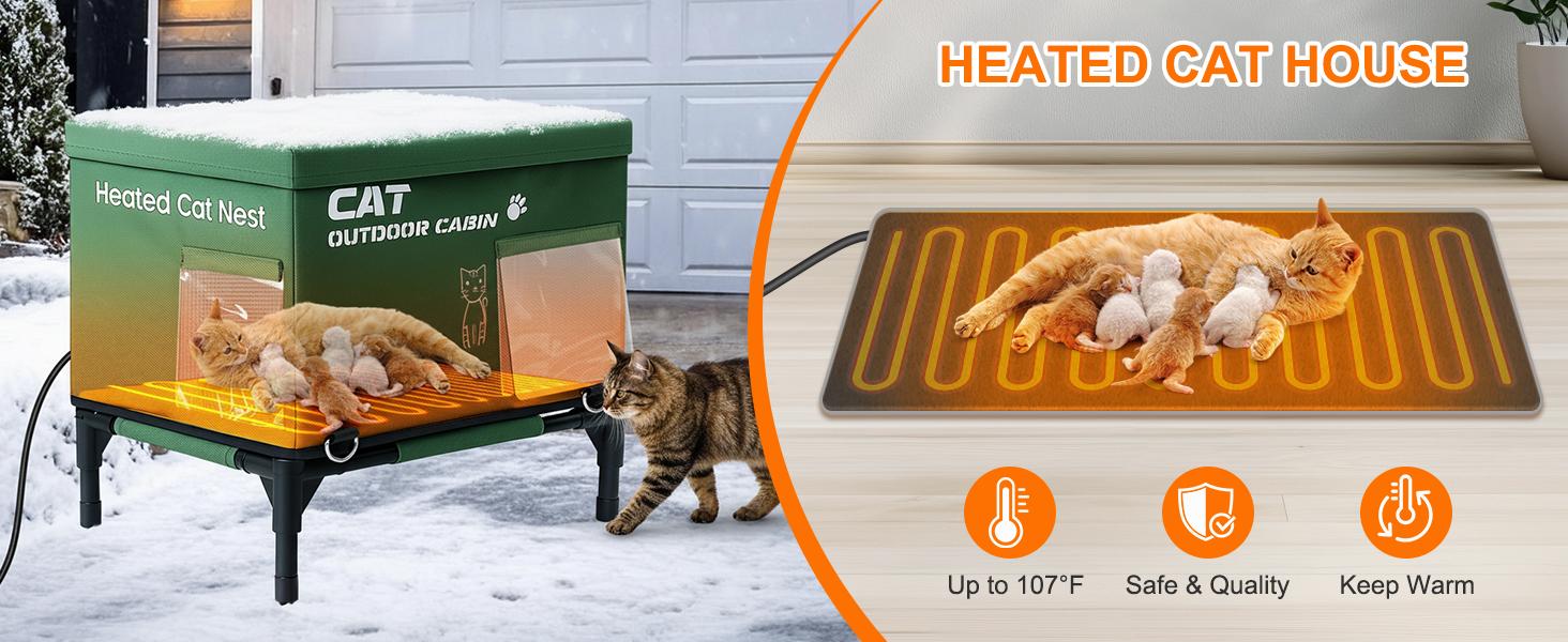 Lilypelle Heated Outdoor Cat House, Weatherproof Winter Cat Shelter with Elevated Base, Large Heated Cat House for Feral & Stray Cats in Yard, Garage or Porch (Power Bank Not Included) Lilypelle Heated Outdoor Cat House, Weatherproof Winter Cat Shelter with Elevated Base, Large Heated Cat House for Feral & Stray Cats in Yard, Garage or Porch (Power Bank Not Included)