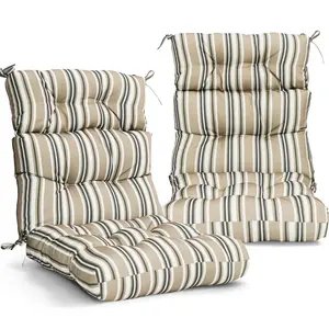 Tufted Outdoor/Indoor High Back Patio Chair Cushion, Set of 2, 46'' x 22''