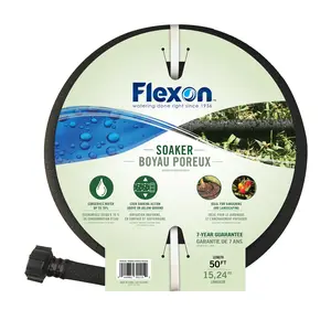 Flexon 50ft Soaker Hose for Garden & Landscaping – Heavy-Duty, Kink-Resistant Drip Irrigation Hose – Saves Water, Delivers Deep Root Hydration – Flexible & Easy to Install