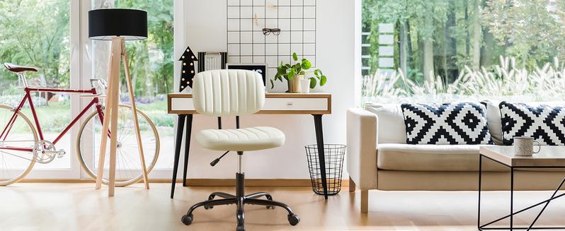 【Deal】Compact Office Chair - Height Adjustable Rolling Swivel Desk Chair with PU Leather, Armless Task Chair for Small Spaces, Home, Bedroom, Student & Vanity Use