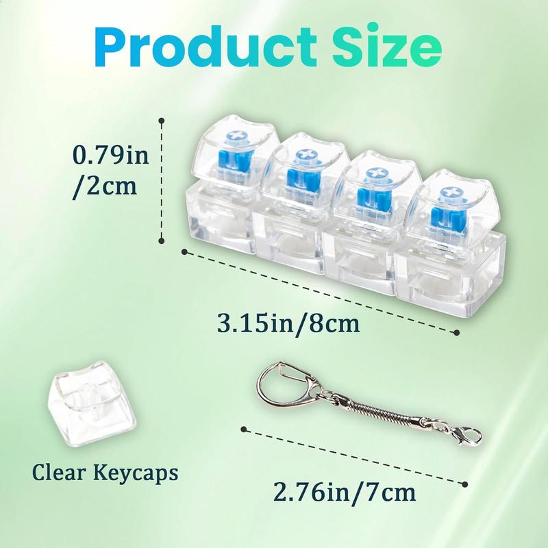 Keyboard-style charm, four-in-one stress-relief keychain, transparent color, non-illuminated, comes with a portable ring, a cute little accessory for keys or bags （1 pack )