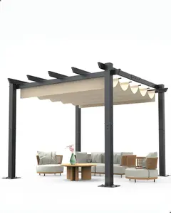 Gaomon 10x10 Ft Outdoor Aluminum Pergola with Upgraded Retractable Canopy, Outdoor Shelter for Garden, Backyard