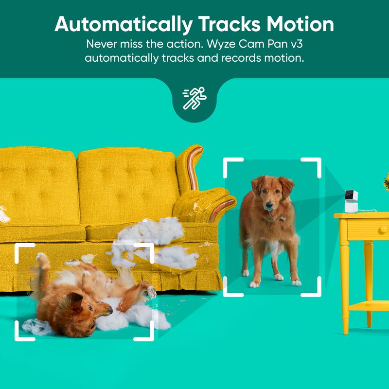 Wyze Cam Pan v3 — #1 Security Camera on TikTok! Wired, Indoor/Outdoor Pan Tilt Zoom (PTZ) w/ 360 Degree Motion Tracking, Color Night Vision, HD, WiFi