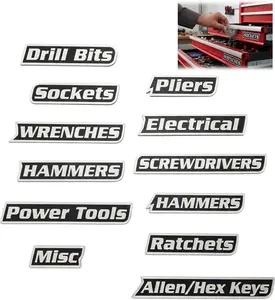 12 Pack of Magnetic Toolbox Labels, 3D-Printed Tool Box Labels, General Tool Box Organize Accessories, Reusable Tags for Steel Toolboxes, Carts, Drawers, and Cabinets (Black)