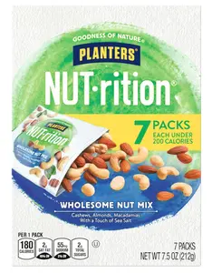 PLANTERS NUT-rition Wholesome Nut Mix, 7.5 oz Box (Contains 7 Individual Pouches) - Cashews, Almonds and Macadamias Snack Mix - No Artificial Flavors, No Artificial Colors, No Preservatives - Kosher