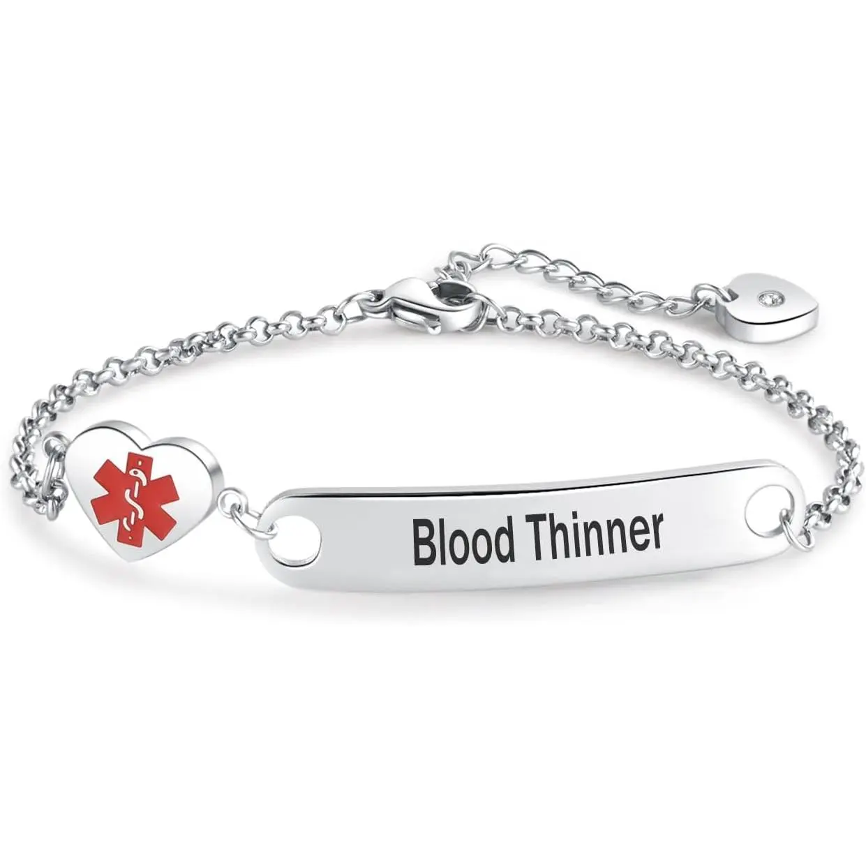 Stainless Steel Medical Alert ID Bracelet for Women - Modern Heart Charm with Adjustable Chain, Health Jewelry for Epilepsy, Seizures, Type 1 Diabetes, Hypoglycemia