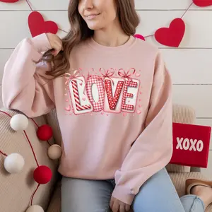 Valentine LOVE Sweatshirt with Coquette Bows and Patchwork Letters • Girly Romantic Aesthetic