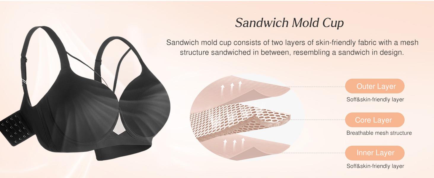 WMBras Women Seamless Push Up Padding Bras underwire Comfortable 3/4 cup Bra Buttery Soft Deep V Everyday Tshirt Bra