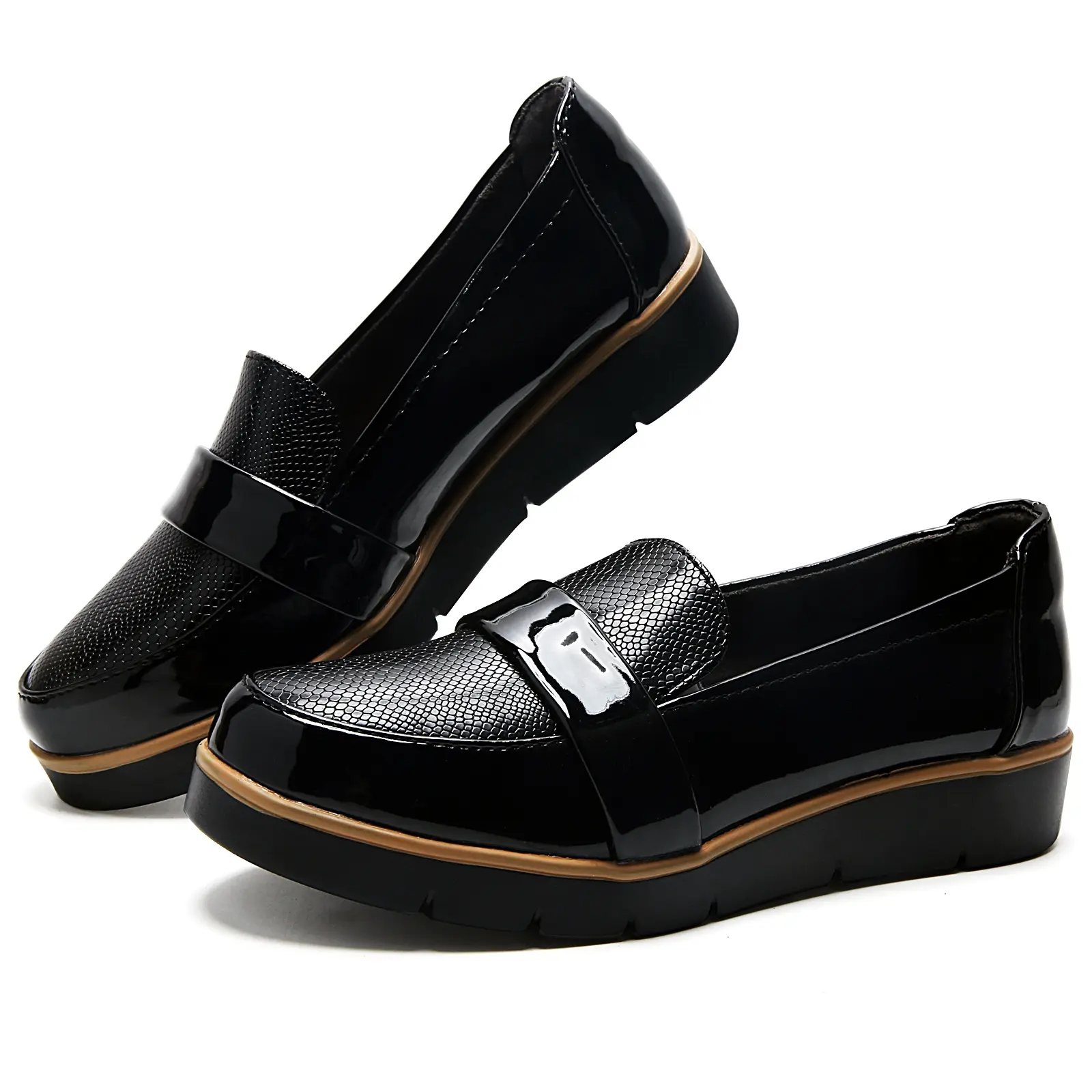 AOPLUS Women's Croco Texture Slip-On Loafers - Elegant Leather Dress Shoes, Cushioned Fabric, Thick Chunky Sole Orthopedic Flats with Arch Support for Work, Standing All Day & Foot Pain Relief