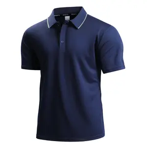 Men’s summer polo shirt with a turn-down collar and contrast trim, made from polyester fiber—breathable, moisture-wicking, skin-friendly, and wear-resistant. Suitable for business commuting, outdoor sports, everyday casual wear, and office work.