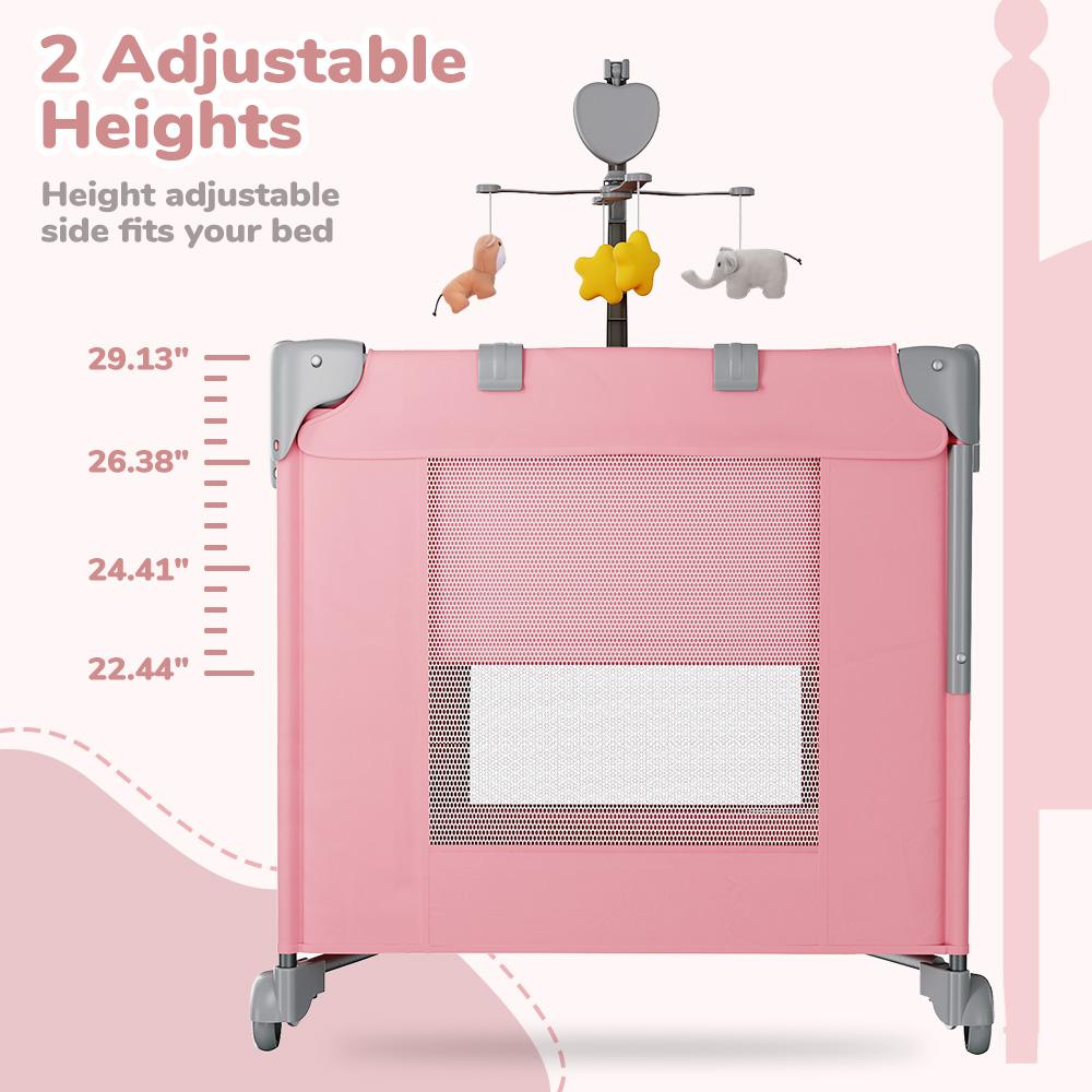 CAVEEN 5 in 1 Baby Playard, WIth Baby Bassinet, Portable Bedside Sleeper Baby Crib, with Removable Changing Station & Storage Organizer, Pink
