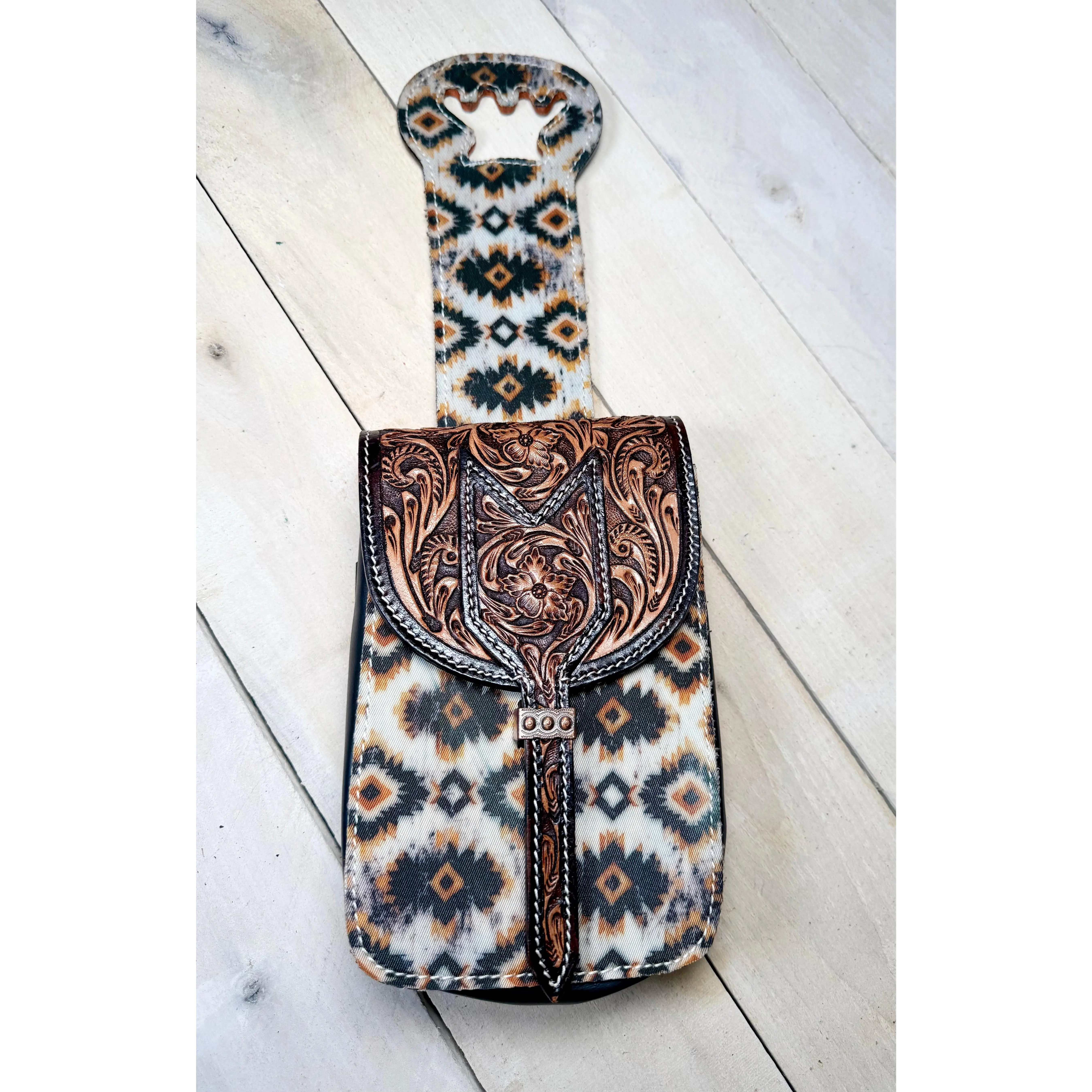 Desert Aztec Floral Tooled Saddle Bag
