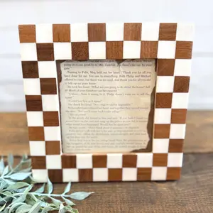Checkered Photo Frame 5x5, Vintage Square Picture Frame, Wood & White Frame, Modern Farmhouse Decor, Elegant Display Frame, 5x5 Photo Holder