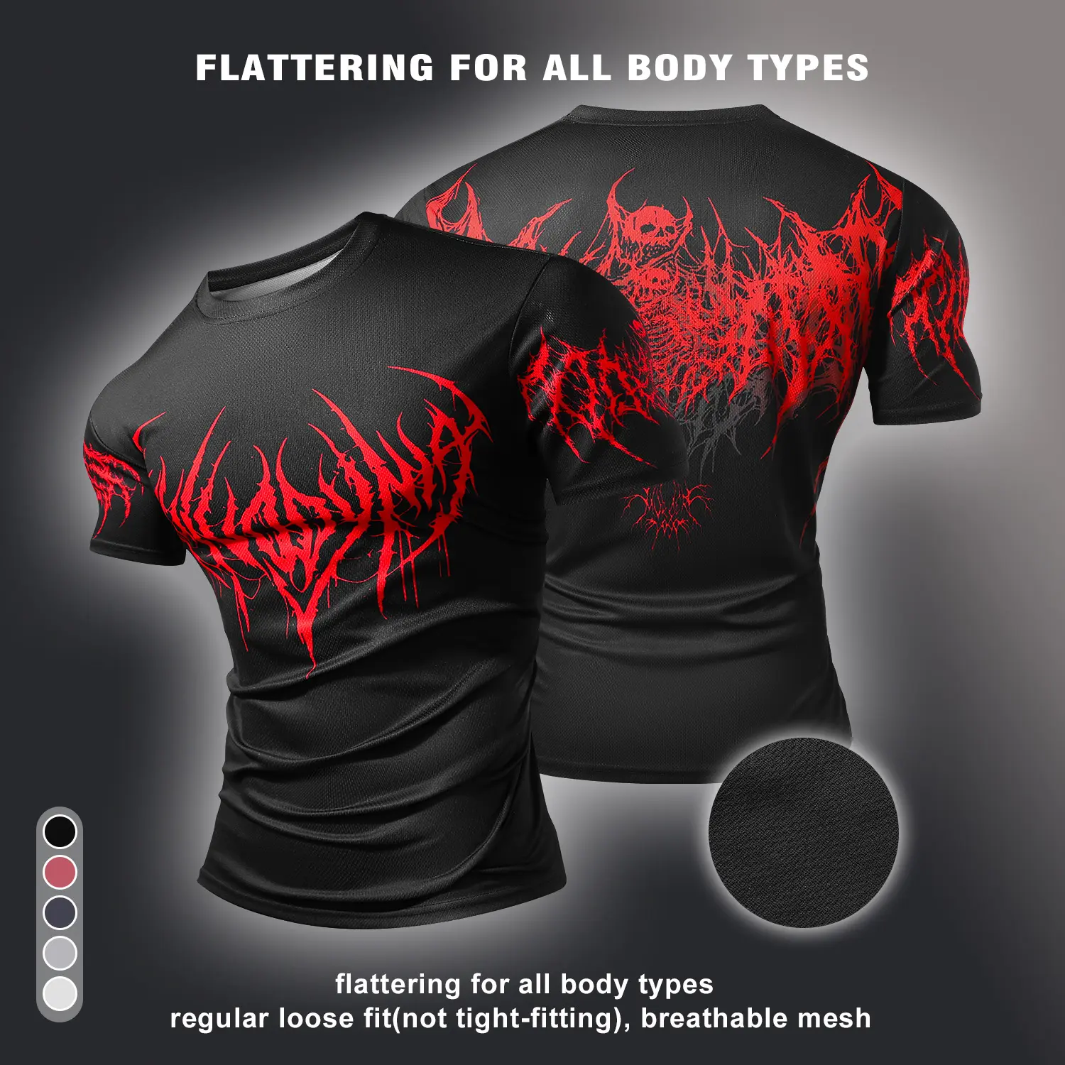 Men’s Gothic Print Crew Neck Raglan Short Sleeve Sports T-Shirt Men’s Graphic T-Shirt Skull T-Shirt Tattoo Pattern T-Shirt Patterned T-Shirt Halloween Activewear Men’s Compression T-Shirt Stylish