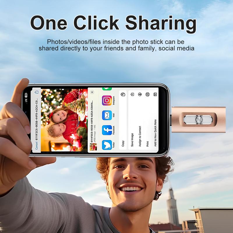 3 in 1 Flash Drive, High-Speed USB 3.0 OTG Pen Drive with Type-C Adapter, External Storage USB Stick Photo Stick for Phone, Pad, Android, PC and More Devices