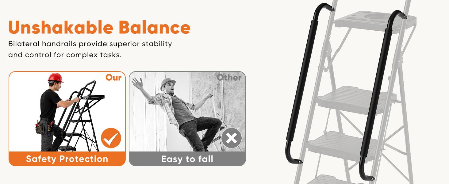 Step Ladder,  Folding Step Stool with Wide Anti-Slip Pedal, Sturdy Steel Ladder, Dual Handrail, Lightweight, Portable Steel Step Stool for Home Clean, Maintenance, House Work, Kitchen, Painting