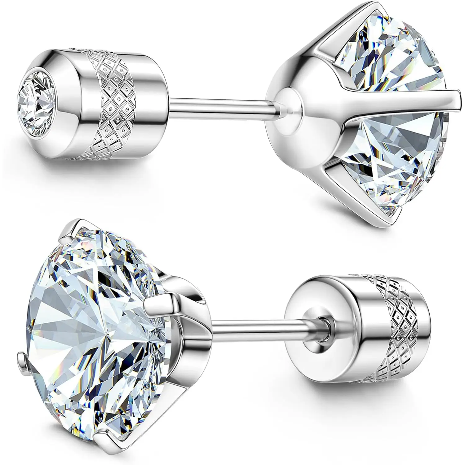Milacolato Hypoallergenic G23 Implant-Grade Titanium Stud Earrings, 20G 6mm Secure Screwback Posts, Implant-Grade Metal for Peace of Mind, 5A Cut Rainbow CZ Flash Sleep-Ready Daily Wear Men's Piercing Jewelry, 6Mm Earring, Sleep‑Ready Hold
