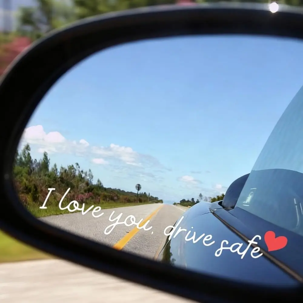 2Pcs Pre-Pasted "I Love You" Drive Safe Car Sticker Set, Durable Long-Lasting Vinyl Decals for Vehicles, Waterproof All-Seasons Decoration, Appropriate Size Rearview Mirror Accessory, Couple Valentine's Gift