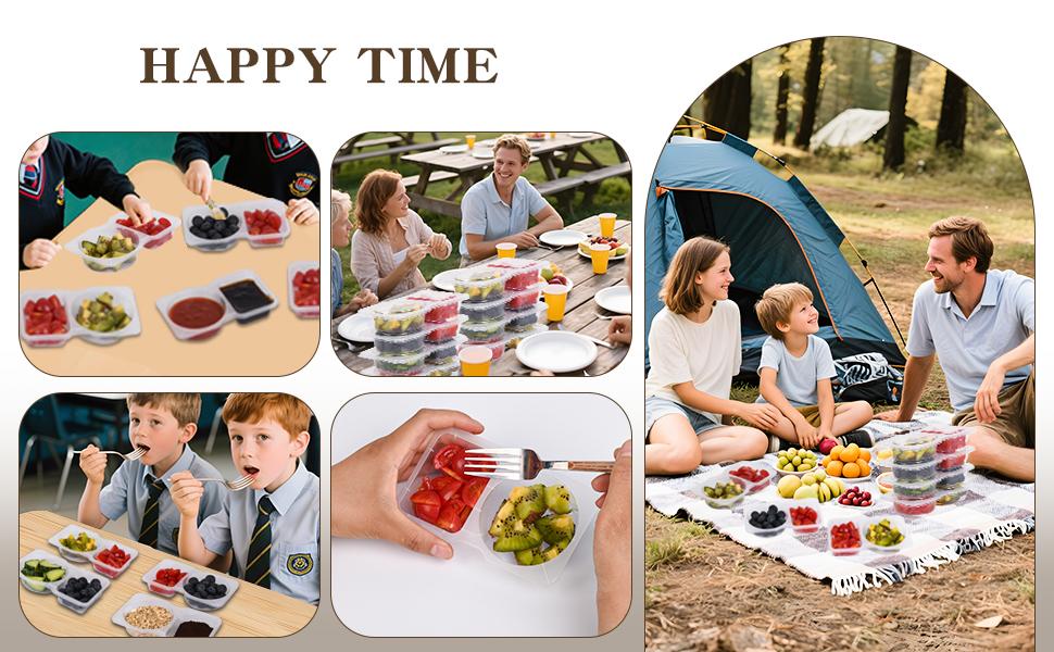 20 sets Reusable Snack Containers 2 Compartment Condiment Container With Lids Snackle Box Container Portion Control for Refrigeration Sauce,Outdoor Takeaway,Travel