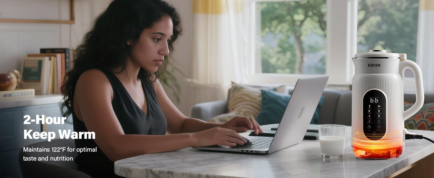 GDOR Nut Milk Maker 42oz Almond Oat Soy Milk Machine & Smoothie Blender 9-in-1 Plant-Based with Large Touch Screen Keep Warm Boil Water Self-Cleaning