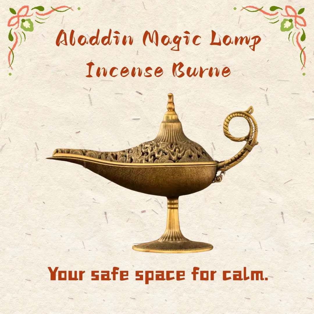 Vintage Pattern Aladdin Genie Lamp Incense Burner - Scented, Romantic, Novelty Home Fragrance Ornament for Indoor Display, Compatible with Cloud Incense Coil and Sandalwood Fragrance