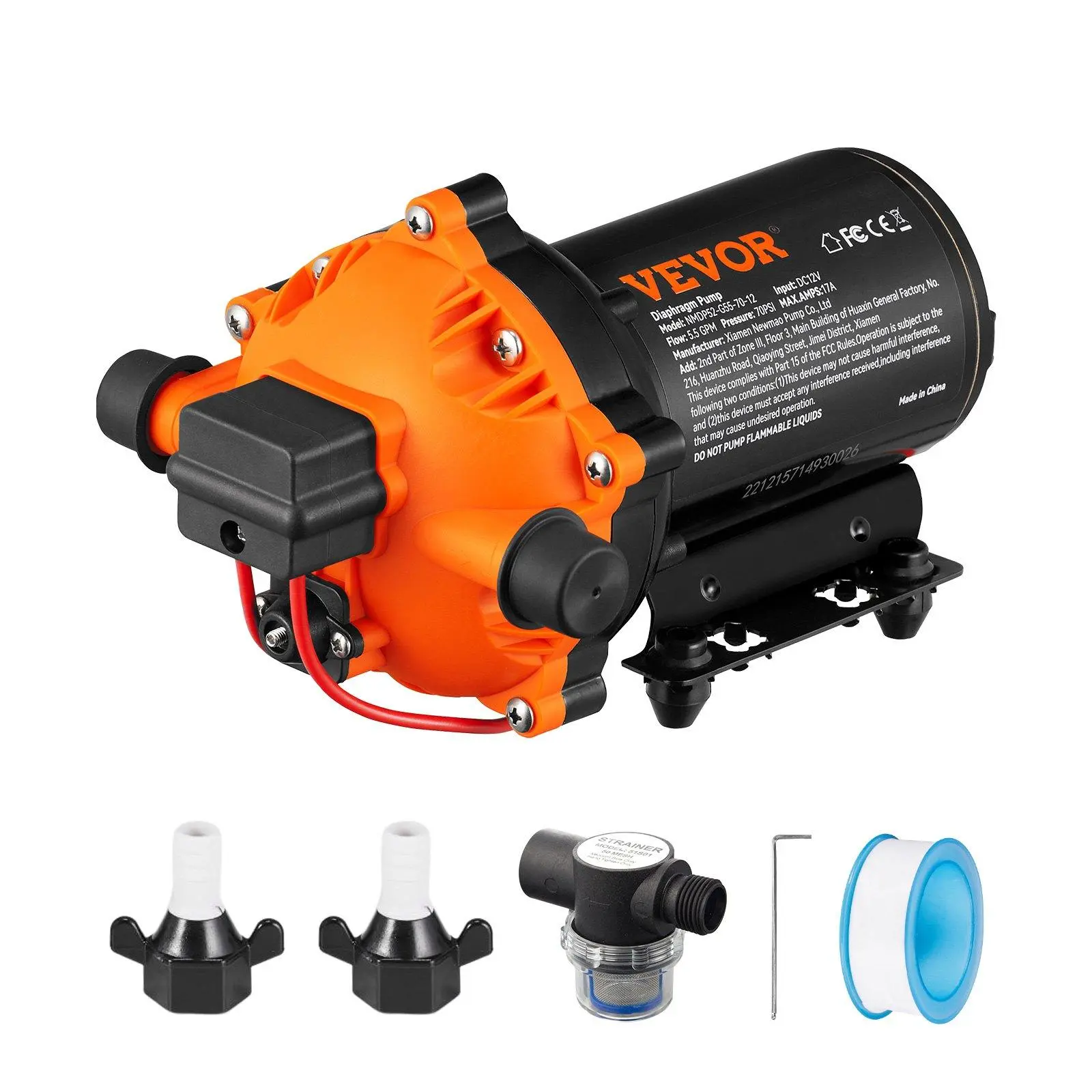 【summerfinds】VEVOR 110V AC Self-Priming Diaphragm High Pressure Pump, 3.3 GPM Flow, 40-80 PSI Adjustable (45 PSI Rated), 1/2" MNPT Fitting, Pressure Switch, FCC Certified for RV Camper Marine Use, Portable High Pressure Water Pumps & Accessories