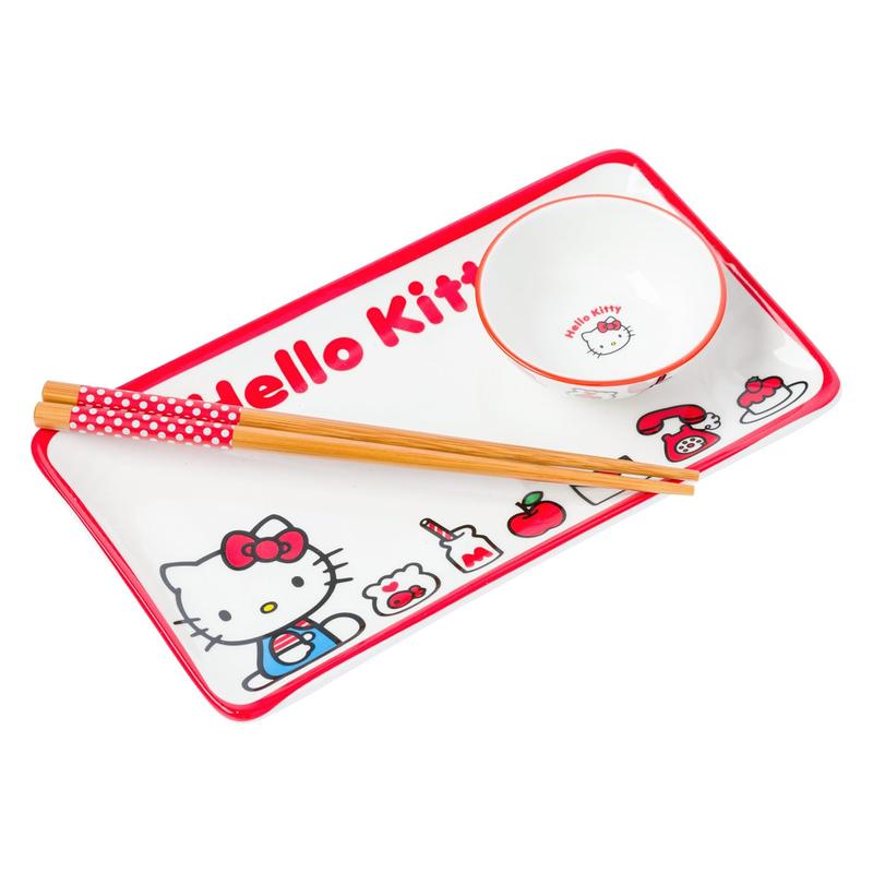 Hello Kitty Ceramic 3-pc Sushi Set (Classic Milk Bottle)