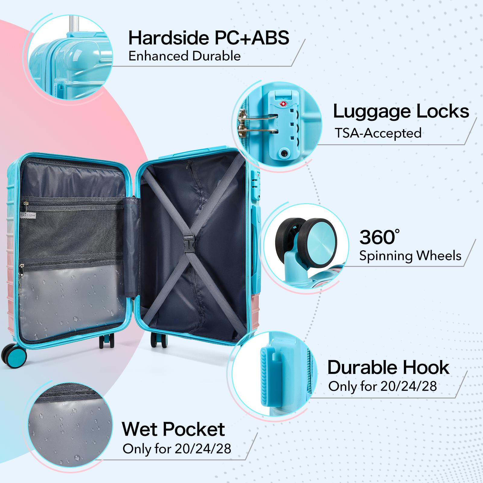UUH 4 Piece luggage sets with TSA Locks - Suitcase & Bags for Travel, PC+ABS Hardshell Luggage TSA Lock Spinner Wheels Hardshell Lightweight