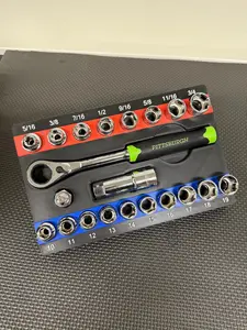 Harbor Freight Pittsburgh Pass-Thru Ratchet 21pc Chrome Socket Set Organizer w/ Magnet Slots