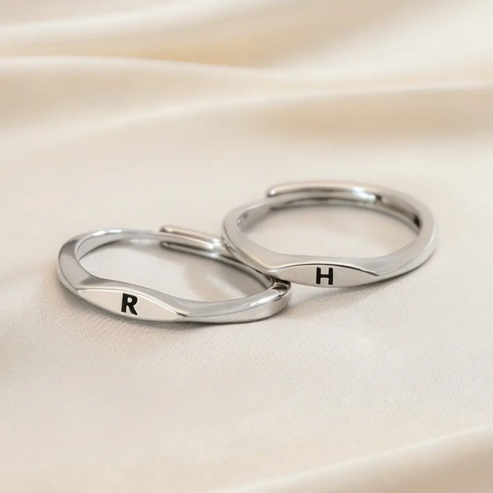 Adjustable Initial Letter Ring for Women Men, Twisted Band Alphabet A‑Z Engraved Open Ring, Minimalist Silver Tone Stackable Name Promise Ring Jewelry Gift