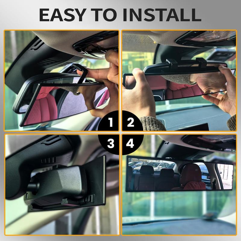 Rear View Mirror, Chrome Anti-glare PanoramicRear Mirrors Universal 12 Inch Convex CarInterior Clip on Extra Big Wide Angle RearviewMirror Extender to Reduce Blind Spot for CarSUy Trucks																	