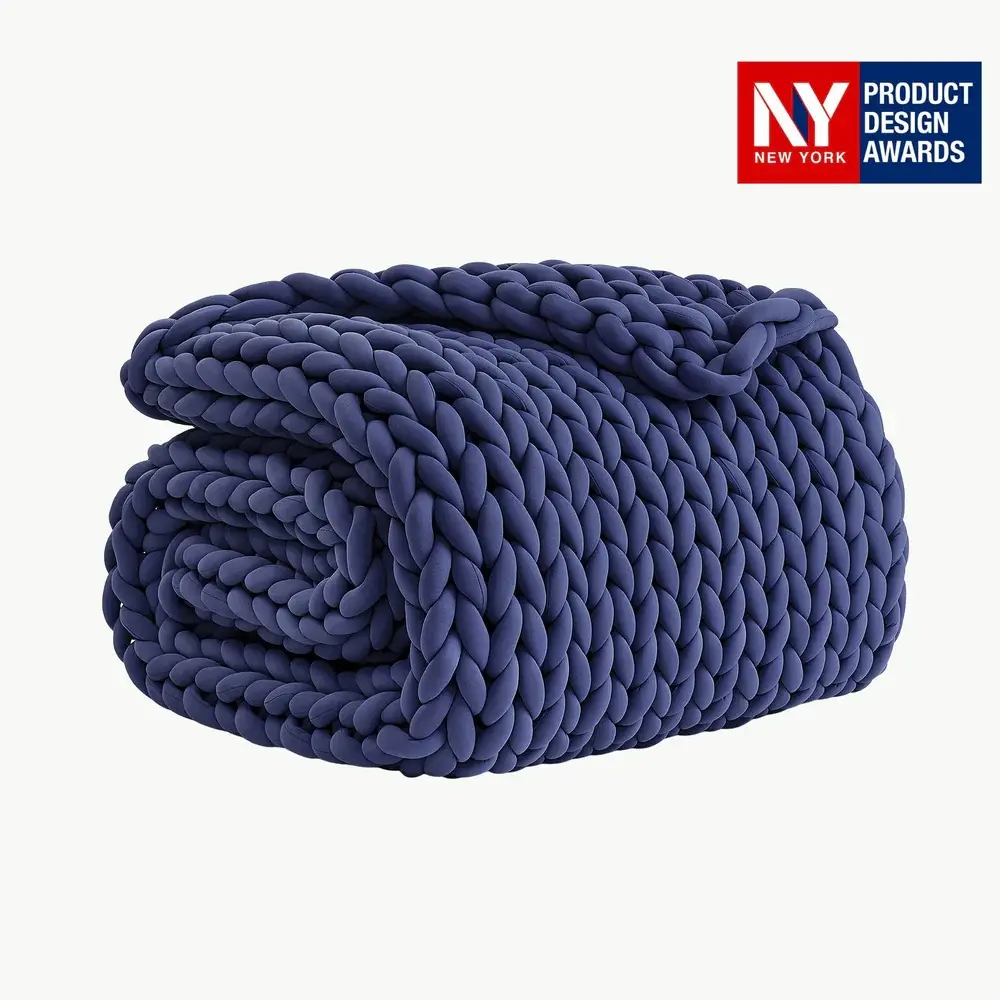 Dream Valley Luxury Cooling Weighted Blanket for Adults, Oeko-TEX Certified Hand-Knitted Throw Blanket for Deep Sleep & Hot Sleepers Breathable Durable Machine Washable, 12 lb, Midnight Blue,