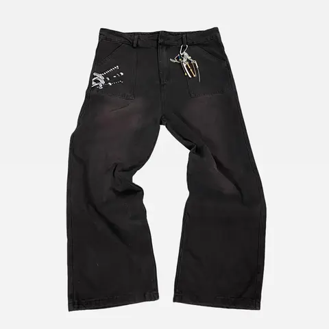 Men's Ripped Dark Wash Denim Pants - 1-Piece Loose Menswear Jeans, Casual Comfortable Stylish Design, Everyday Streetwear Ready for Anime Lovers, Includes Gift Key-Hanger