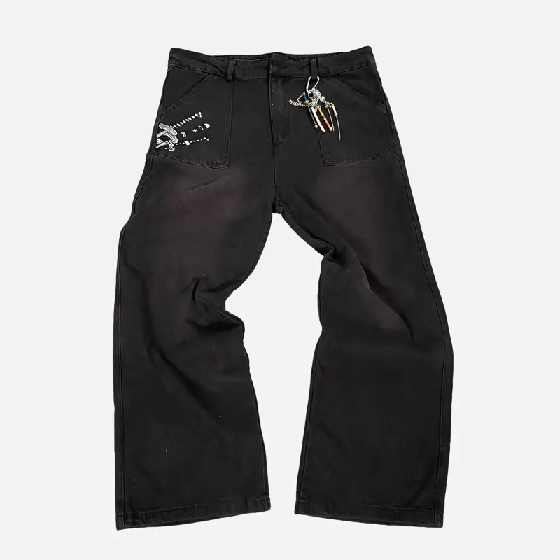 Men's Ripped Dark Wash Denim Pants - 1-Piece Loose Menswear Jeans, Casual Comfortable Stylish Design, Everyday Streetwear Ready for Anime Lovers, Includes Gift Key-Hanger