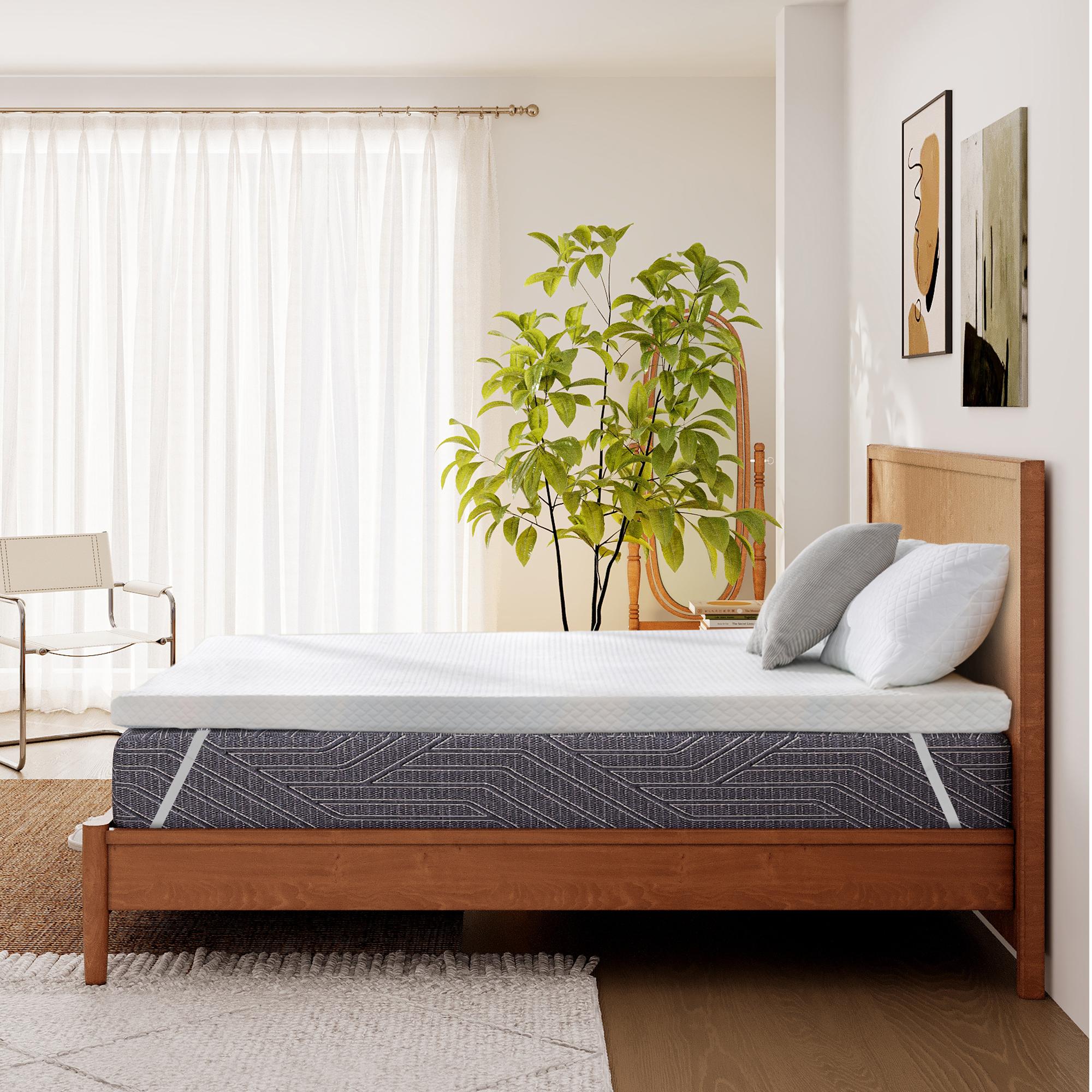 EGO Original White Gel Memory Foam Mattress Topper - Cooling Sleep with Ventilated Design & Removable Fitted Cover, Twin, Full, Queen, King Sizes Ventilation Holes Pressure Relief Comfort Elastic Straps