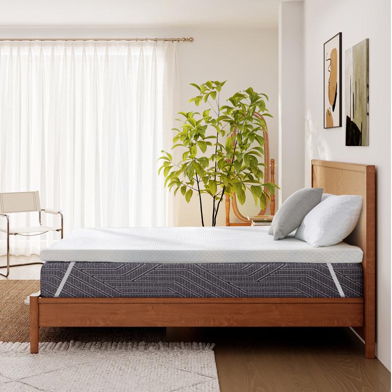 EGO Original White Gel Memory Foam Mattress Topper - Cooling Sleep with Ventilated Design & Removable Fitted Cover, Twin, Full, Queen, King Sizes Ventilation Holes Pressure Relief Comfort Elastic Straps