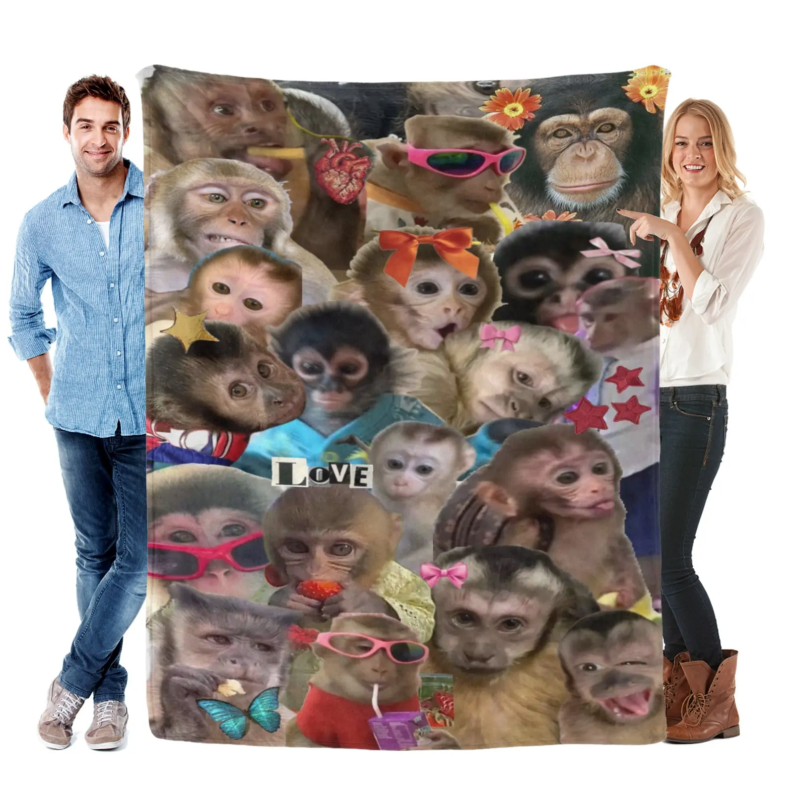 Funny Monkey Face Flannel Throw Blanket - Casual Soft Home Textile Blanket for Couch, Warm Durable Home Decor, Unique Gift for Animal Lovers