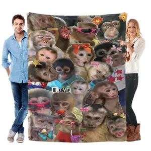 Funny Monkey Face Blanket, Soft Flannel Throw for Home Decor & Camping, Unique Gift for Animal Lovers, Warm & Durable Design Christmas gift