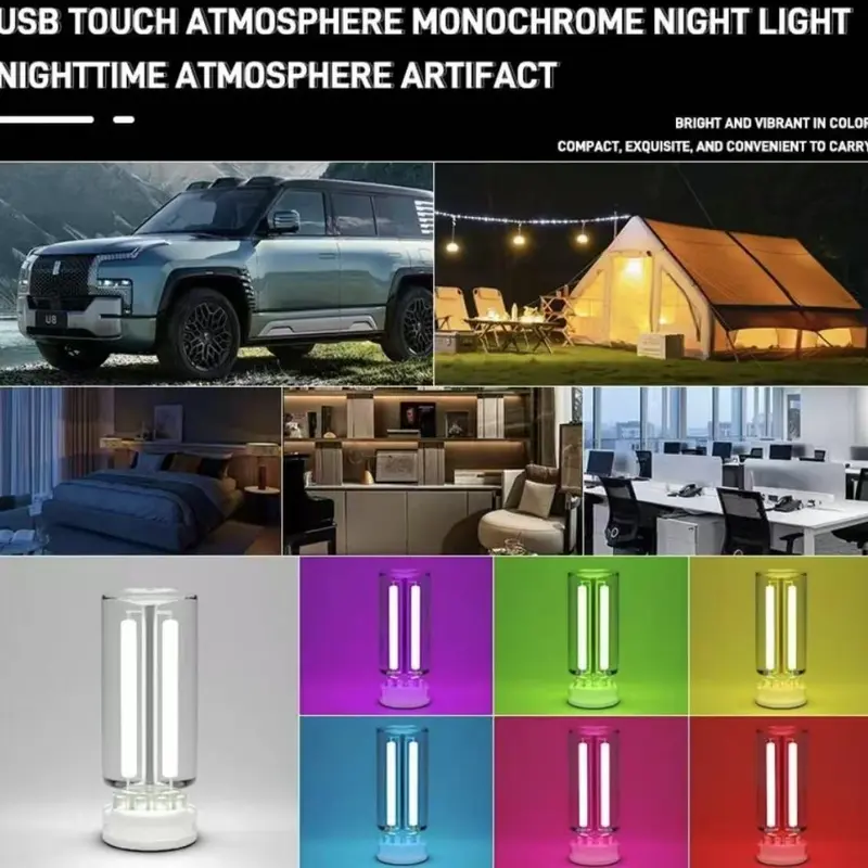 Car USB Touch Dimmable LED Filament Night Light – Portable Plug-and-Play Warm Ambient Light for Car and Bedroom,techvibes