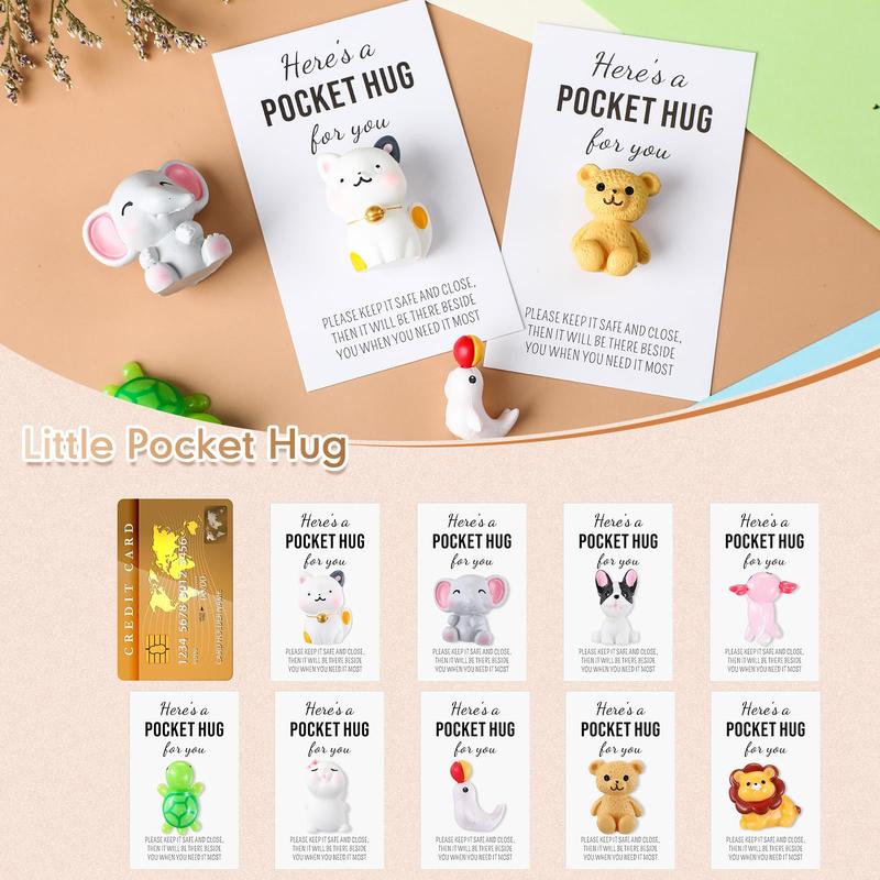 9/20/50 Pcs Pocket Hug for Easter Basket Stuffers Mini Resin Animals with Card Easter Party Gifts for Students Friends Easter Exchange Gift Employee Appreciation Gift Inspirational Gifts for Family Colleagues Thanksgiving Day Gift