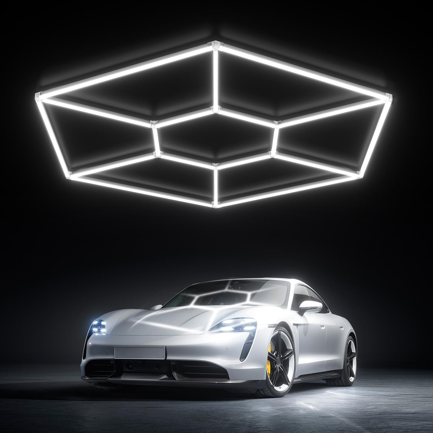 HYPERLITE Hexagon Light Honeycomb Light LED Ceiling Light, 130–204W 13,000–20,400LM 6500K Bright White, Car Detailing Garages, Garage Light, Workshops, Basements, Gyms, Studios, Barber Shops, Game Rooms, LED Wall Decorative Lighting， SpringGlowUp