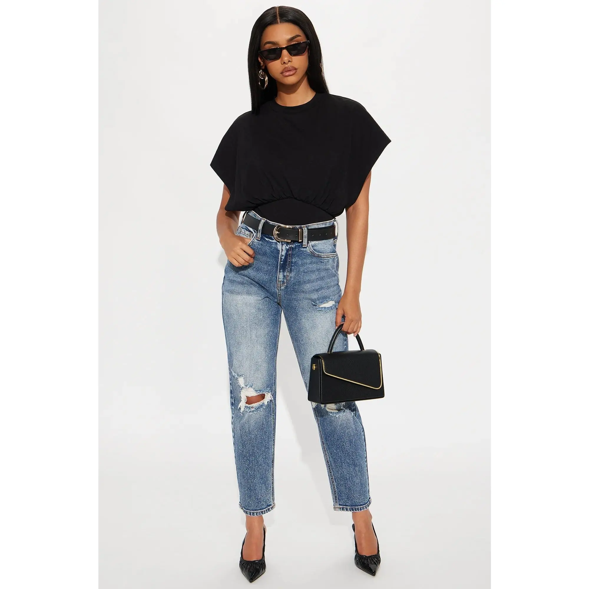Raleigh Ripped Mom Jeans - Dark Wash