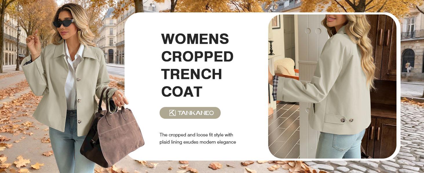 Tankaneo Womens Oversized Cropped Trench Coat Lightweight Single Breasted Barn Jacket Fall Windbreaker Fashion Outerwear with Checkered Lining #workwear #oldmoneyoutsits #tiktokshopholidayhaul #tiktokshopcreatorpicks #tiktokmademebuyit