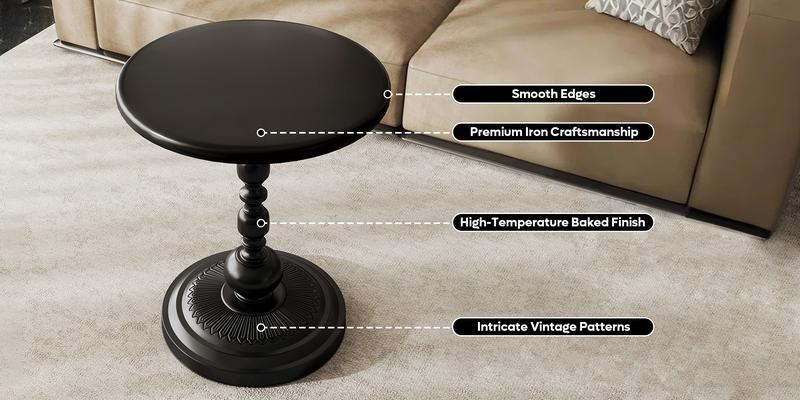 Pinmoco Round Side Table, Metal End Table, Anti-Rust and Waterproof Small Coffee Table for Living Room Bedroom Balcony