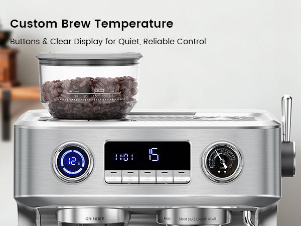 COWSAR Espresso Machine, 58mm professional brewing system, dual boiler system, PID intelligent temperature control, integrated conical burr grinding system, espresso machine with 58mm stainless steel funnel