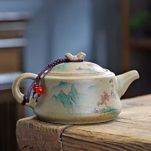 Raku Ceramic Gongfu Tea Set Accessory — Purple Clay Old Raku Mud Retro Handheld Side‑Spout Teapot for Home/Office, Raw Clay