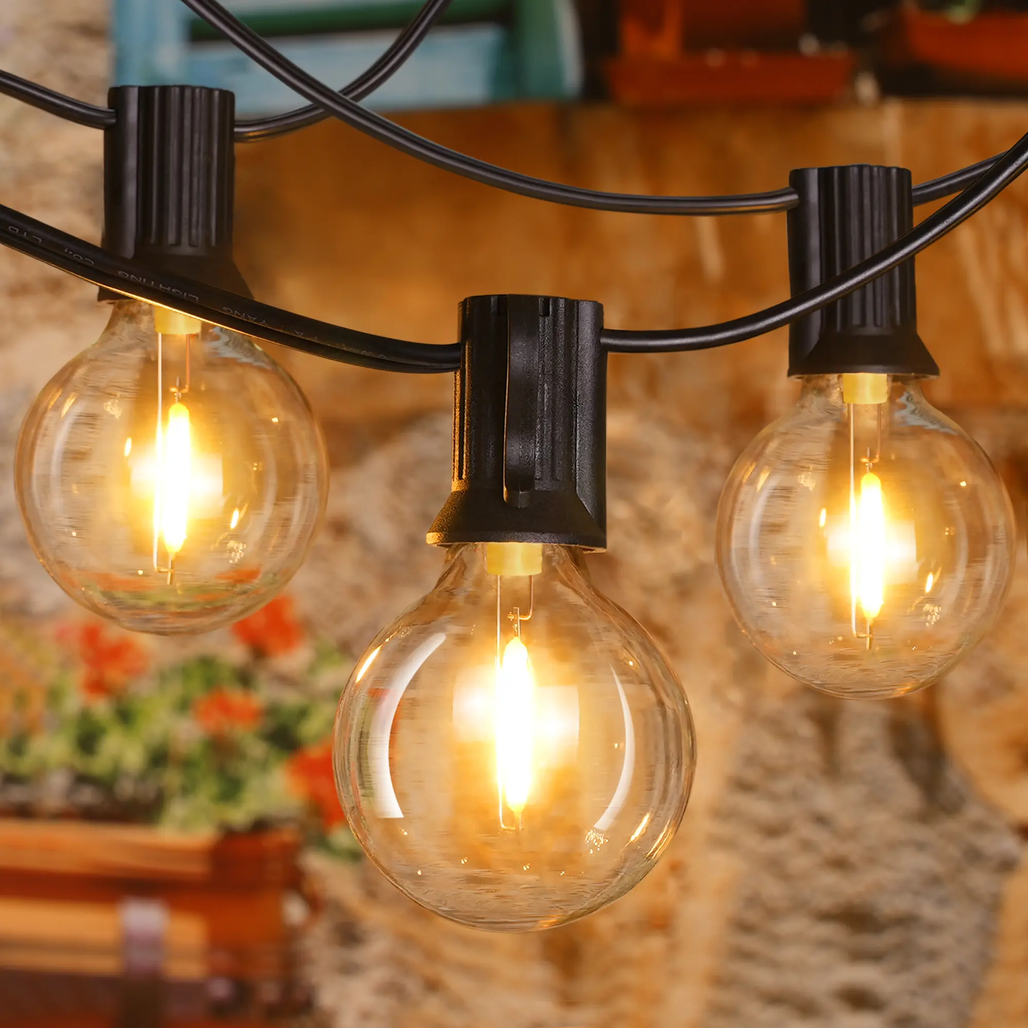 Ollny Outdoor String Lights, Waterproof Connectable Hanging Lights with Edison + Spare Led Bulbs Plug in, Patio Led Lights for Outside Backyard Garden Camping Porch Decor