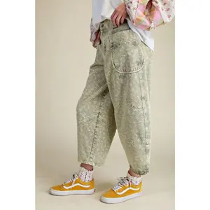 Easel Floral Printed Barrel Jeans
