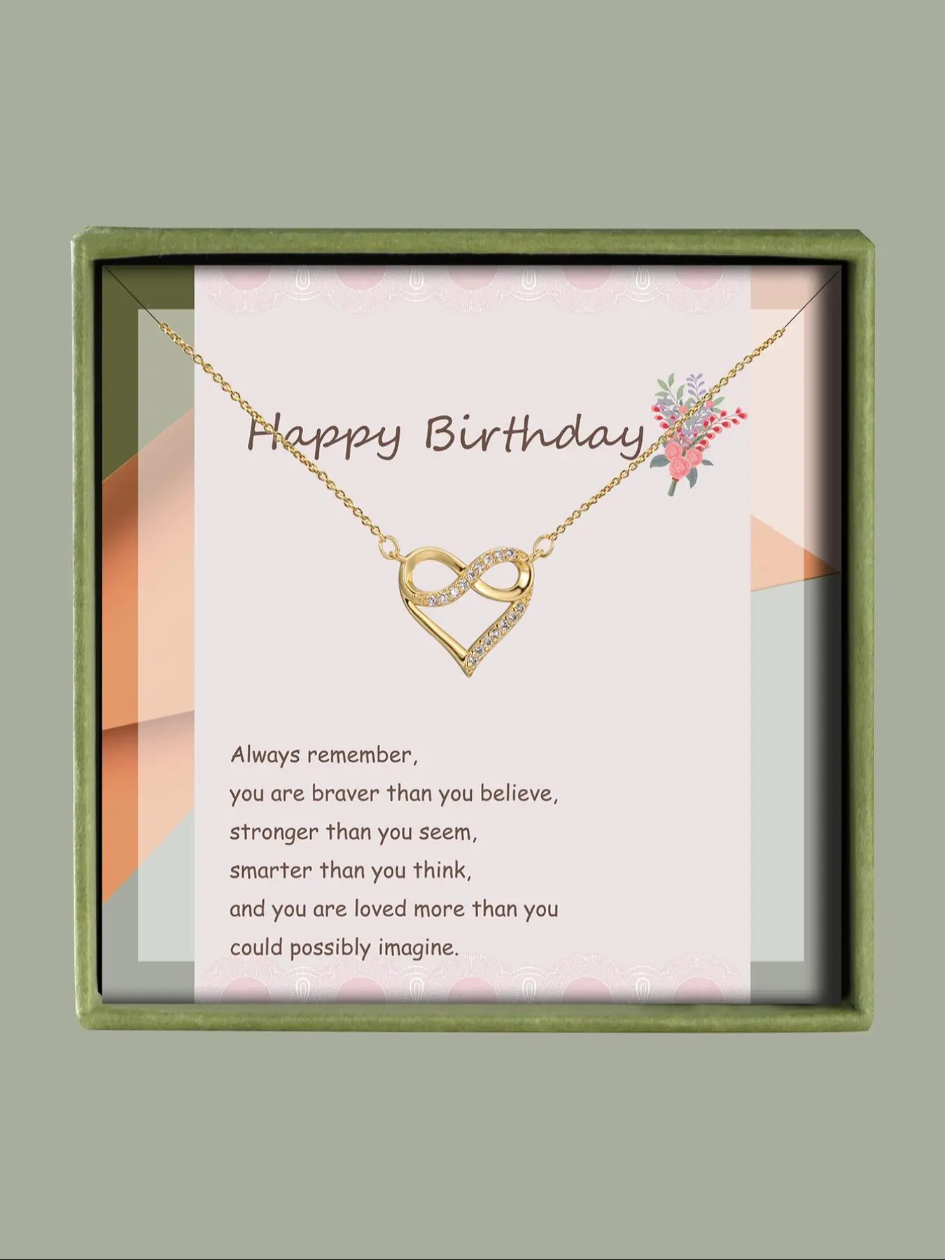 Artificial Zircon Inlaid Heart Shaped Pendant Necklace with Box & Greeting Card, Elegant Inspirational Jewelry for Women for Birthday Gift, Fashion All-match Accessory
