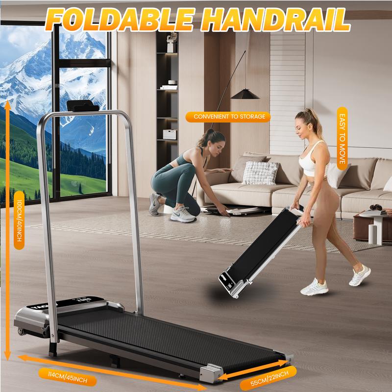 【YAGUD】 Walking Pad with Handrail – Remote Control & LED Display, 265LBS Weight Capacity, Dual Shock Absorption, Wide Belt, Compact Design for Easy Indoor Workouts